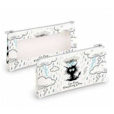 PU Pencil Case,Clear Window & Zipper for School Office Funny Cat | Large Capacity PU leather pencil case,Portable & Lightweight,water resistant,multifunctional pouch,Ideal for daily storage