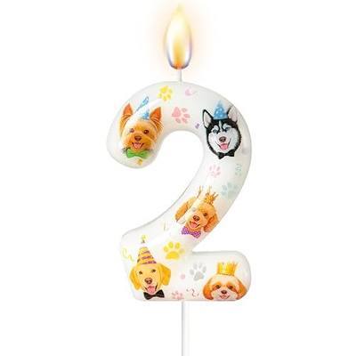Party Dog Number Candle, Pet Themed Birthday Number Candle, Paw Print Cake Topper, Decorative Cake Decoration for Pet Lover Celebrations, Themed Gatherings & Casual Events (2)