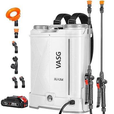 Battery Powered Backpack Sprayer 4 Gallon, 21V 2.6Ah Electric Weed Pump Sprayer with 6 Nozzles, Telescopic Wand (Stainless Steel + Plastic) for Garden Weed Lawn Yard Clean, Charger Included
