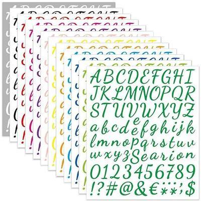 12 Sheets 1008 Pcs Vinyl Letters Numbers Stickers Kit, 1 Inch Waterproof Self Adhesive DIY Cursive Sticker Alphabet Number Letter Decals for Signs, Craft, Door, Window,Office,Classroom Decor(Colorful)