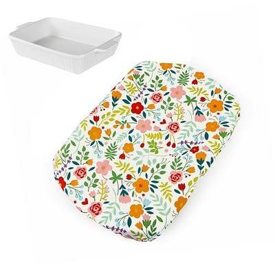 Reusable Casserole Dish Lid for 9”x13 ”Casseroles, Pans, Baking Dishes | Flower Cotton Cloth Fabric Washable, Stretchable, Ideal Casserole Dish Accessories (White)