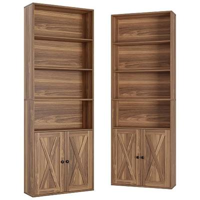 IRONCK Industrial Bookshelves and Bookcases with Doors Set of Two Floor Standing 6 Shelf Display Storage Shelves 70 in Tall Bookcase for Home Office, Living Room