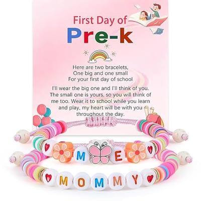 First Day of Kindergarten Mommy and Me Bracelets Gifts with Butterfly Heart for Back to School Matching Bracelets Pre-K Bracelet Mom Daughter Jewelry First Day of School Gift with Card