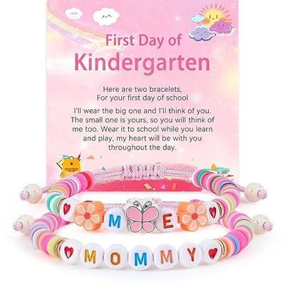 First Day of Kindergarten Mommy and Me Bracelets Gifts with Butterfly Heart for Back to School Matching Bracelets Pre-K Bracelet Mom Daughter Jewelry First Day of School Gift with Card