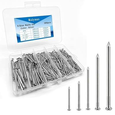 395Pcs Nails Assortment Kit, 5 Sizes Silver Hardware Nails for Hanging Pictures, Frames, Wood, Wall, Home DIY