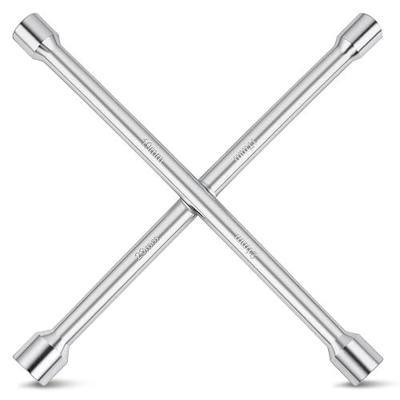 Heavy Duty 4 Way Lug Wrench, Professional 14 Inch Cross Tire Iron Wrench, Universal Cross Wheel Lug Nut Removal Tool, Forged Heat-Treated Carbon Steel for Tire Changing and Auto Maintenance