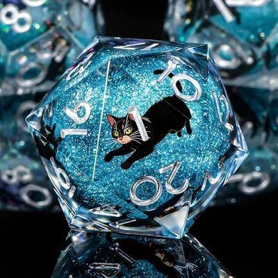 DND Dice Set Dungeons and Dragons with Gift Box, Blue 7Pcs Cat D&D Dice Set | Easy-to-read numbers; Balanced weight for fair rolls; Transparent sharp-edge resin; For Role Playing Game; Liquid core