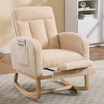 Rocking Chair Nursing, Rocker Chair with Footrest (Beige) | Teddy Boucle Upholstered Accent Reading Chair with High Back & Side Pocket for Living Room Bedroom Nursery Office