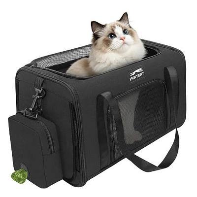 Pet Carrier for Small Dogs & Cats, Airline Approved, Lightweight, Foldable, Comfortable Travel Bag with Plush Cushion & Extra Storage (Black)
