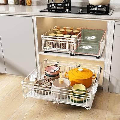 NETEL 2 Pack Expandable Pull Out Cabinet Organizer, 16.5" Deep White | Pull Out Drawers for Cabinets with width from 13" to 20", Cabinet Drawers Slide Out with Upgrade 3 Slide Rails, Hold 65 lbs