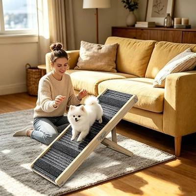 Pawaboo Dog Ramp for Small Dogs & Car – 4 Adjustable Heights (13"-21") with Non-Slip Pad, Foldable Pet Stairs for Couch & Sofa, Wood