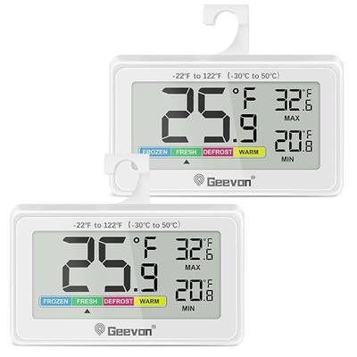 Geevon Refrigerator Thermometer Digital Fridge Thermometer 2 Pack | Fridge Freezer Thermometer with Magnetic Back, IP65 Waterproof,Large LCD Display Max/Min Record Function for Home Commercial