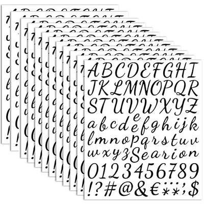 12 Sheets 1008 Pcs Vinyl Letters Numbers Stickers Kit, 1 Inch Waterproof Self Adhesive DIY Cursive Sticker Alphabet Number Letter Decals for Sign, Craft, Door, Mailbox, Office, Classroom Decor (Black)