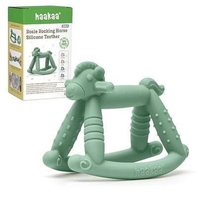 haakaa Silicone Baby Teether Toys, Rosie Rocking Horse Shape with Multiple Textured Surfaces for Gum Massage, Easy to Grip and Chew - Pea Green