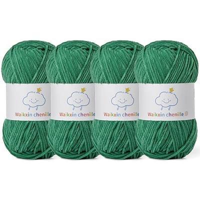 Skinny Chenille Yarn for Crocheting, Baby Yarn for Crocheting Soft, 4 Pack of 3.5 oz/218.7 yds Fingering Weight Velvet Yarn, Fluffy Amigurumi Yarn for Baby Blankets/Hats/Clothes&Crafts(4 Pine Green)