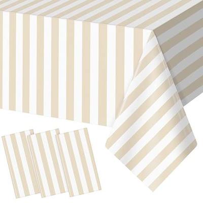Moukeren 3 Pcs Champagne Striped Tablecloths 54 x 108 Inches Birthday Decorations Table Cover 54 x 108 Inches Disposable Plastic Tablecloths for Girl Ballet Baby Shower Birthday Party Decor