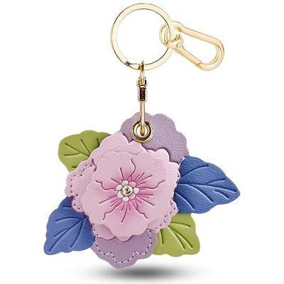 Leather Keychain Holder Case for Airtag,Cute Protective Keychain Cover Compatible with AirTag,Anti-Scratch GPS Case for Keys(Pink Blue Hydrangea)