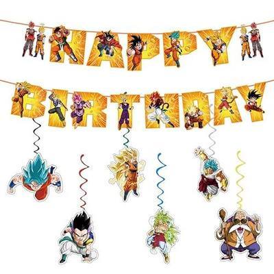 For Dragon Happy Birthday Banner, Party Decoration With 6 Vortex Decorative Pendants