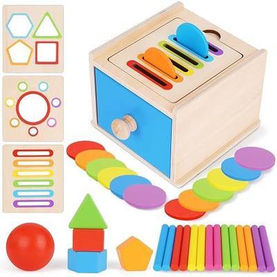 FCSONU Montessori Shape Sorters Toys for Toddler 1-3|Fine Motor Skills Toys | 3in1 Sorting Box | Coin Box Toy, Learning Color Sorting Toys Sensory Toys, Easter Christmas Birthday Gifts for Boys Girls Kid