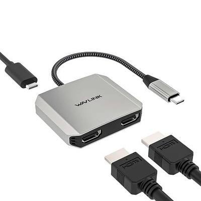 USB-C to Dual HDMI Splitter,WAVLINK 3-in-1 HDMI Adapter | 4K@60Hz Dual Display, 87W PD IN,Compatible with Dell XPS, HP Spectre, Lenovo Yoga, Windows Systerm ONLY