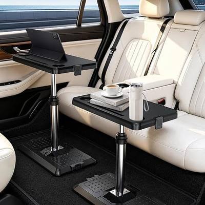 Car Seat Tray Table, Multi-Function Adjustable Tray for Work & Eat | Pneumatic lift, 360° rotatable top, tool-free car tray. High-density composite holds 10kg, anti-slip base
