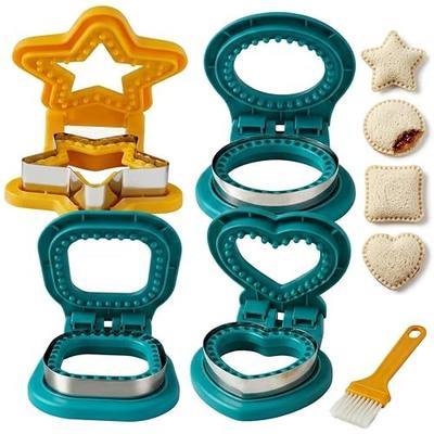 4-Pack Sandwich Maker Cutter & Sealer Set | DIY Crustless Pocket Sandwich Molds, For Kids School Lunch, Bento Box & Picnic, Circle, Square, Heart & Star Shapes