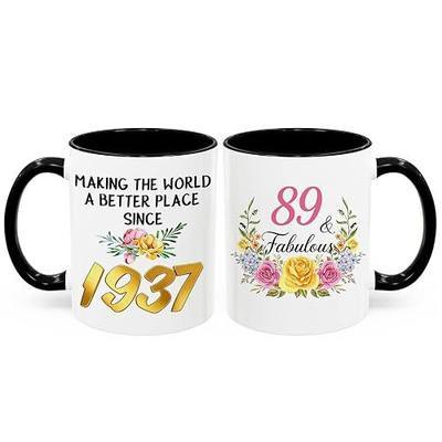 89 and Fabulous Birthday Gifts for Women - Floral Coffee Mug 11oz Black Handle, Making The World Better Since 1937 89th Birthday Ceramic Mug for Mom Aunt Nana Wife Sister Grandma Her 1pc
