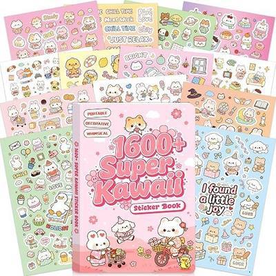 1600+ Cute Sticker Book 32 Sheets Cute Kawaii Stickers Book Japanese Style Aesthetic Sticker Vinyl Cartoon Animal Stickers for Journaling Scrapbook Water Bottle Laptop DIY Arts Crafts Gifts