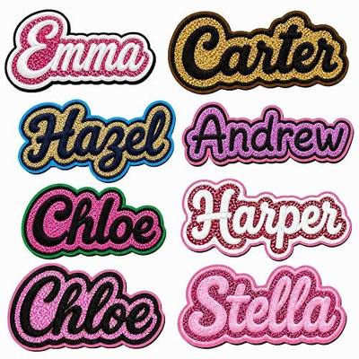 Custom Glitter Embroidered Name Patch,1 Pc Personalized Name Tag | Personalized Iron On or Sew On Name Tag for Clothes, Backpacks, Pet Collars, Daycare Bags, Uniforms, Sparkly Name Patches