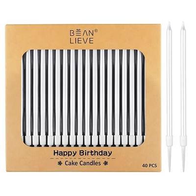BEAN LIEVE 40-Count Pearl White Birthday Candles - Long Thin Metallic Candles, Cake Candles, Birthday Parties, Wedding Decorations, Party Candles, Cake Decorations