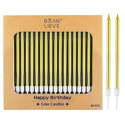 BEAN LIEVE 40-Count Gold Birthday Candles - Long Thin Metallic Candles, Cake Candles, Birthday Parties, Wedding Decorations, Party Candles, Cake Decorations
