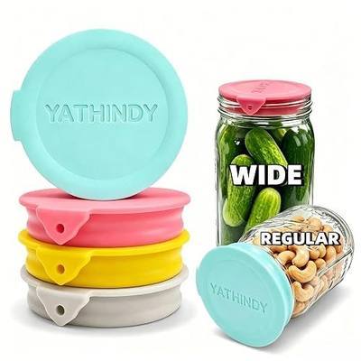 4 Pack Silicone Mason Jar Lids,Fits Both Regular & Wide Mouth Jars | Compatible with Ball,Kerr & More,Food-Grade Silicone,BPA-Free,Leak-Proof,Microwave,Freezer & Dishwasher Safe,Single-Color