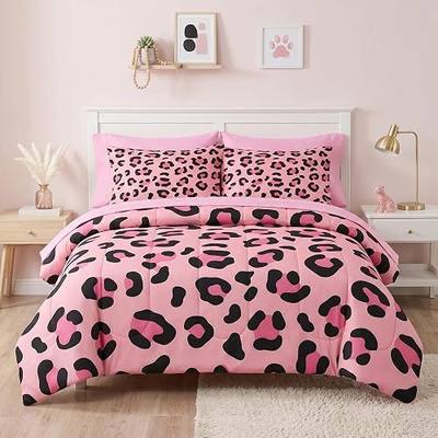Nesker Comforter Set Queen Size, Leopard Pink Girly 7 Pcs Bedding for Kids and Adults, Preppy Cheetah Bed Sheet Sets with Fitted Sheet 2 Pillowcases & 2 Shams