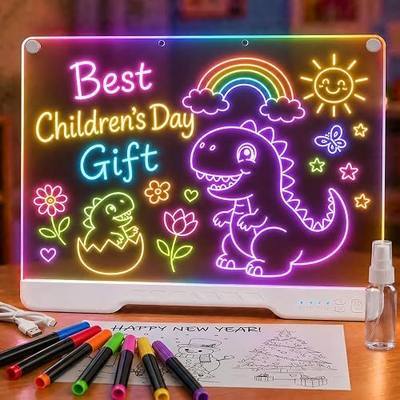 HASSKY Rechargeable LED Drawing Board, 7 Colors 4 Light Modes Glow Doodle Pad, Dry Erase Light Up Note Board with Built-in Stand, 6H Battery Life Art Kit for Kids Girls Boys Birthday Gifts