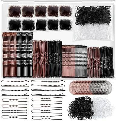 YINGFENG 510Pcs Women Hair Styling Set Bobby Pins U Clips Bun Nets Elastic Hair Ties Brown Black Hair Accessories for Daily Dance Hairstyle