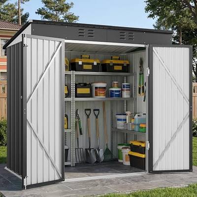 Gizoon 8x6 FT Outdoor Shed, Metal Tool Shed Lockable Doors, Dark Gray | Ventilation, Waterproof, Fits Patio/Lawn/Backyard, Spacious Storage Clearance, Rust-Resistant Steel, Durable Construction