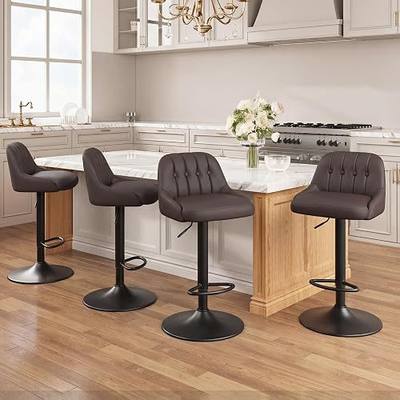 MALOL Bar Stools Set of 4, Swivel Bar Chairs, Modern Adjustable PU Leather Upholstered Barstools Counter Height with Tufted Back for Bar, Kitchen Counter Island, Dining Room, Brown