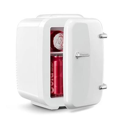 Mini Fridge for Bedroom - 4 Liter/6 Can Mini Makeup Fridge, 110V AC/ 12V DC Portable Thermoelectric Cooler&Warmer for Skincare, Drink, Cosmetic, Medicine, Small fridge for Bedroom, Office, Dorm, Car