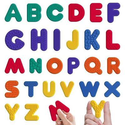 26-Piece Textured Silicone Alphabet Toys - Quiet ABC Manipulatives for Toddlers - Multisensory Phonics Learning, Bath Play & Sensory Bin Accessories (A to Z)(26 Letters)