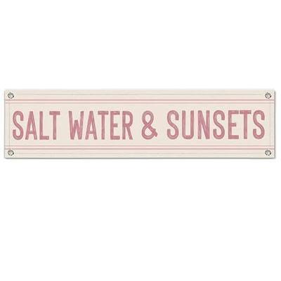 Coastal Beach Canvas Banner, Salt Water Sunsets Pink Signs for College Dorm Teen Girls Bedroom Decor 7.8x31.5 room-banner