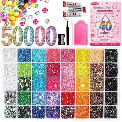 Bedazzling Kit 50000PCS 40 Colors Jelly Rhinestones for Crafts, 3mm Multicolor Resin Flatback Gems with 3PCS B7000 Jewelry Glue, Nail Art, Makeup, Diamond Painting, DIY Decorations