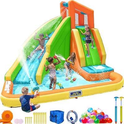 Sportspower Tidal Wave Inflatable Water Slide for Kids Blower & GFCI Safety Plug, Climbing Wall, Splash Pool, Water Cannon, Ages 3-8