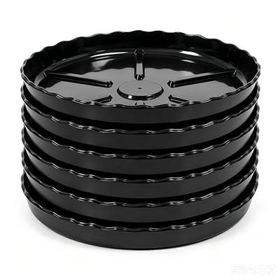 6pcs Plant Saucer, 8inch Plant Trays to Catch Water with Wave Edge and Raised Base, Indoor Outdoor Plastic Flower Pot Saucers for Potted Plants(Black)