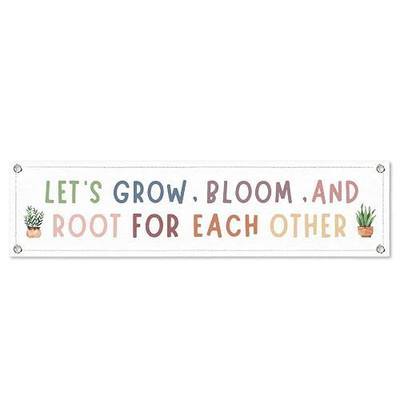 Inspirational Classroom Office Wall Decor Canvas Banner 7.8x31.5 | Let's Grow Bloom and Root for Each Other , , Colorful Quote Wall Hanging Sign for Bedroom Dorm Room Cubicle Plant Room
