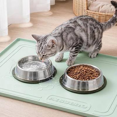 22x19 Pet Feeding Mat Waterproof Nonslip Cats and Dogs Water Bowl Mat | Silicone 0.59" Raised Edges Contain Food & Water Spills, Easy To Clean, Bpa-Free, Reinforced To Resist Collapse,Light Green