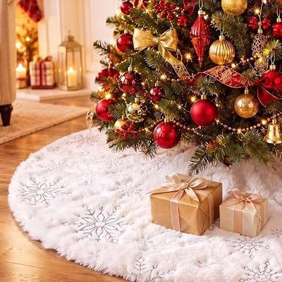 SeasonBliss Christmas Tree Skirt, Faux Fur Tree Skirt, Christmas Tree Skirts with Snowflake Patterns, Small Tree Skirt for 4ft-7.5ft Tree, Great for Christmas, Holiday, Party, 35.4 Inches, White