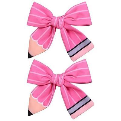 4" Back to School Hair Bow 2Pcs Hot Pink Pencil Ribbon Bow Alligator Clips First Day School Uniform Birthday Party Dress Decor Accessories Gift for Teen Girls Student Teacher Women