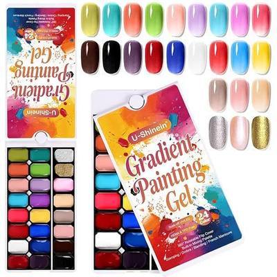 24 Colors Gradient Painting Gel,Ombre Nail Polish Palette,Hema&TPO Free | Shimmer Glitter Gold&Silver Pearlescent Painting Gel Polish,Pat Paint Perfect for Beginner DIY Nail Art,Home&Salon Manicure