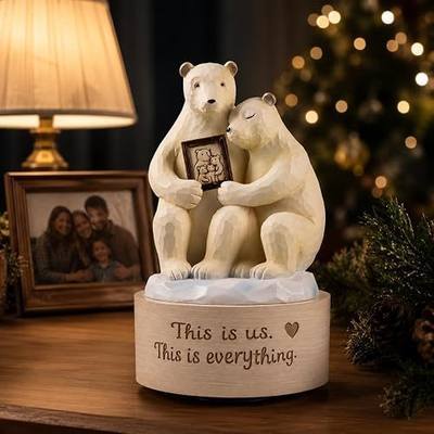 AIDLNS Polar Bear Music Box Figurine, Hand-Carved & Hand-Painted Collectible Playing You are My Sunshine, “This is Us” Family Keepsake, for Wife Husband Couple, Romantic Home Decor