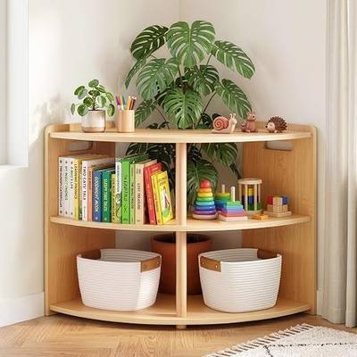 OOOK 2-Tier Montessori Book Shelf, Corner Arc Cabinet with Open Access, Montessori Furniture for Kids Room, Playroom, Nursery, Classroom, Kindergarten(Basket not Included)